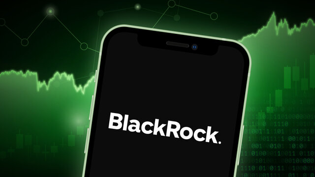 BlackRock stock market vector illustration, with iPhone splash screen. Bullish green.