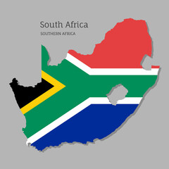 Map of Southern Africa with national flag. Highly detailed map of South Africa country with territory borders. Political or geographical design vector illustration on gray background