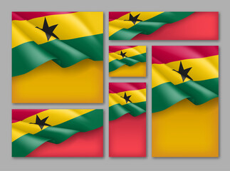 Ghana national banners collection. National holiday, festival celebration background, card, poster, flyer, festive background with waving flag realistic vector illustration