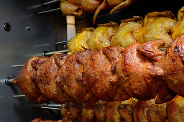 Tasty Poultry Meat Rotates On Chicken Griller