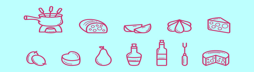 set of fondue cartoon icon design template with various models. vector illustration isolated on blue background