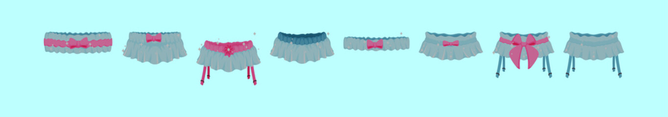set of garter modern cartoon icon design template with various models. vector illustration isolated on blue background