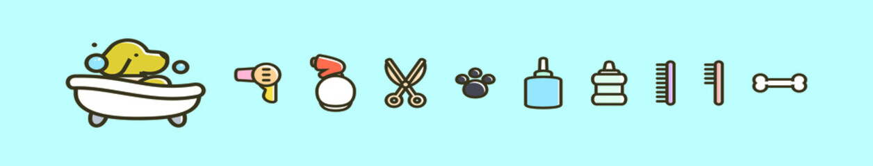 set of dog wash cartoon icon design template with various models. vector illustration isolated on blue background