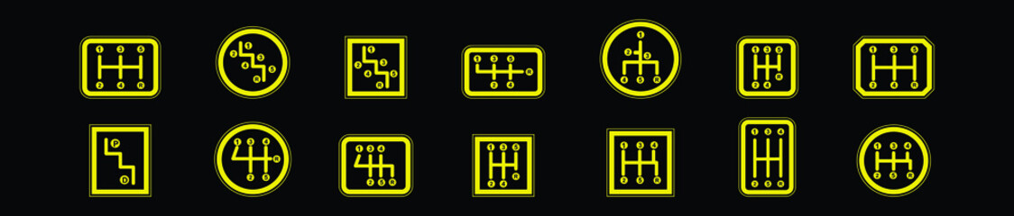 set of gearbox cartoon icon design template with various models. vector illustration isolated on black background