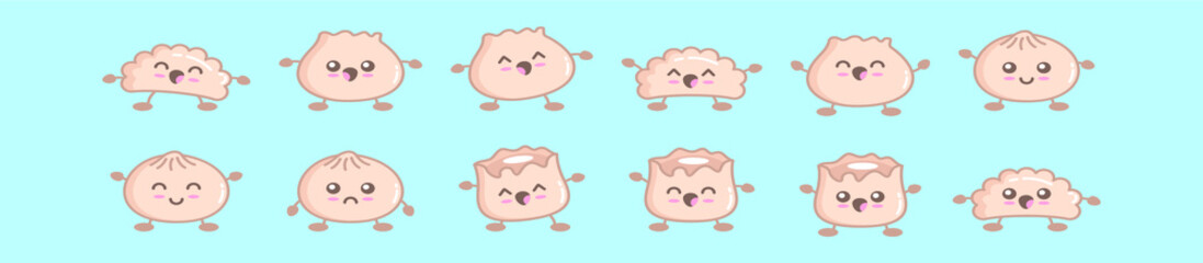 set of dumplings cartoon icon design template with various models. vector illustration isolated on blue background