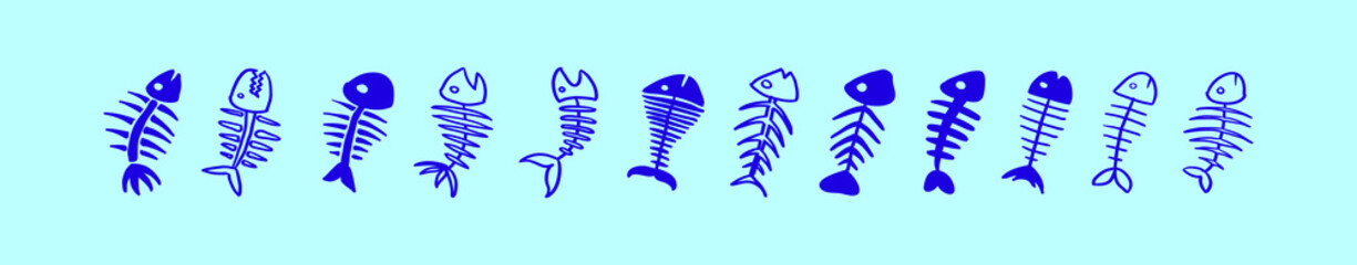 set of fish bone cartoon icon design template with various models. vector illustration isolated on blue background