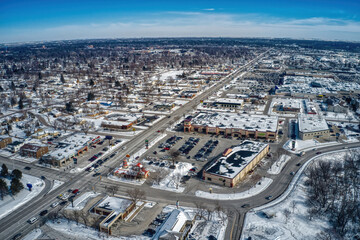 Fototapeta premium Aerial View of the busy 41st Street Shopping Corridor in Sioux Falls, South Dakota