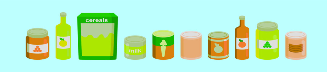 set of food drive cartoon icon design template with various models. vector illustration isolated on blue background