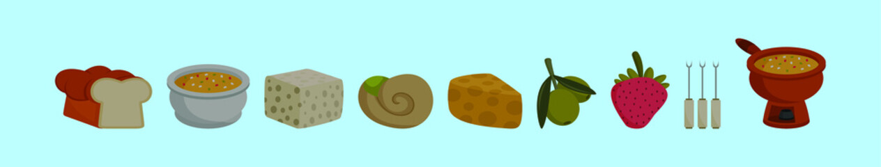 set of fondue cartoon icon design template with various models. vector illustration isolated on blue background