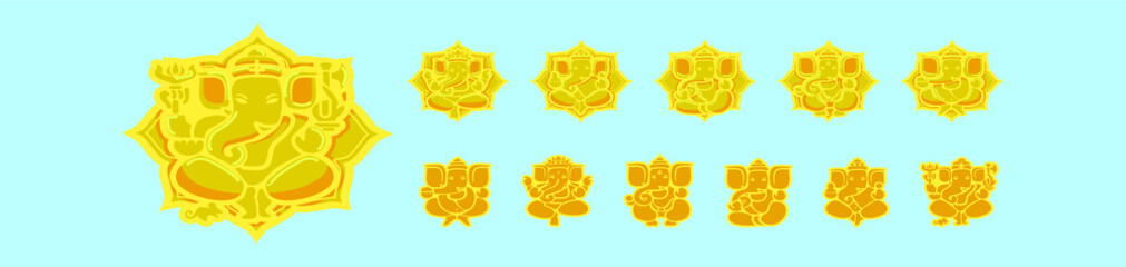 set of ganesha cartoon icon design template with various models. vector illustration isolated on blue background