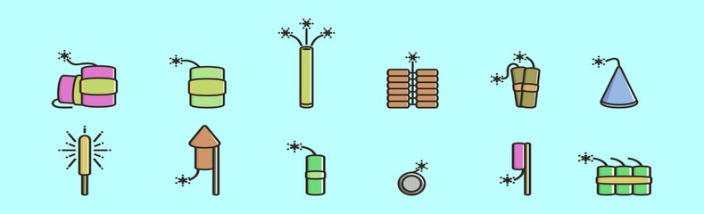 set of fire cracker cartoon icon design template with various models. vector illustration isolated on blue background