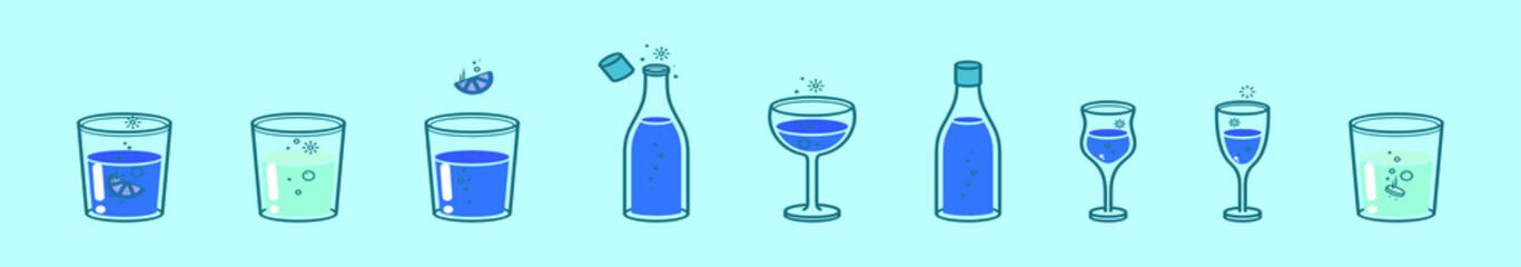 set of effervescent cartoon icon design template with various models. vector illustration isolated on blue background