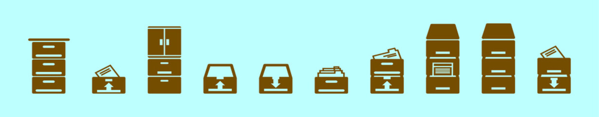 set of file cabinet cartoon icon design template with various models. vector illustration isolated on blue background