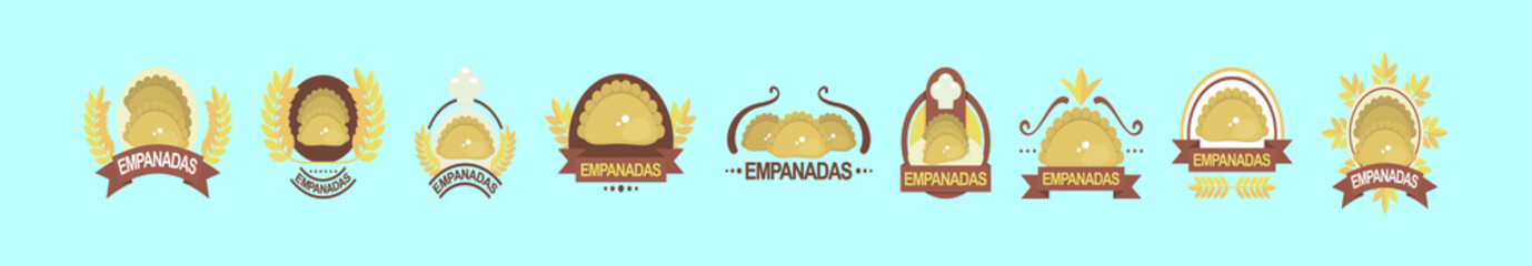 set of empanadas food logo cartoon icon design template with various models. vector illustration isolated on blue background