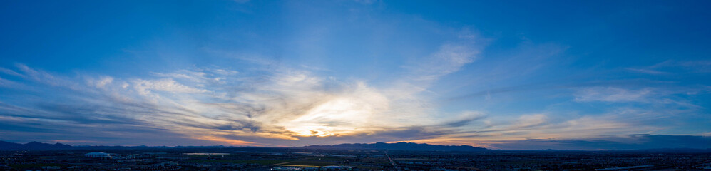 aerial view of Phoenix setting sun at dusk 