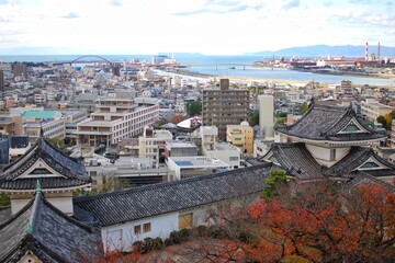 Wakayama cityscape, view from rooftop of the Wakayama castle.