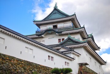 Wakayama Castle in Wakayama Prefecture, Japan, sits at the mouth of the Kii River.