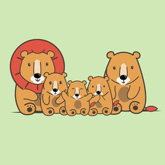 Happy Lion Family vector illustration. Cute pet and animal character for kids graphic resources.