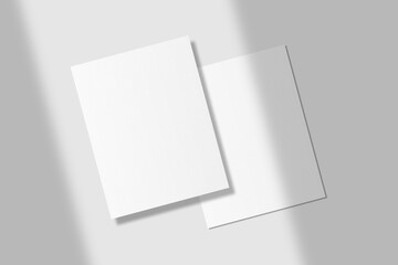 Realistic blank US letter flyer brochure for mockup. Paper or poster illustration with shadow overlay. 3D Render.