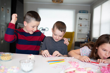 Fototapeta premium kids writing valentine's day cards