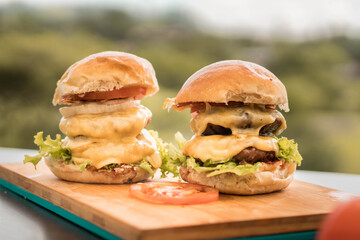 two double burgers with cheese
