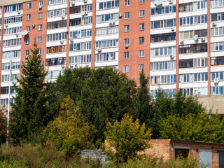 Soviet apartment building. Apartment block. Soviet architecture. Ust-Kamenogorsk (Kazakhstan)
