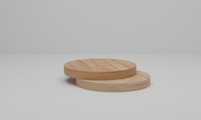 3d rendering. Wood podium on white background. Abstract minimal scene with geometric. Pedestal or platform for display, product presentation, mock up, show cosmetic product