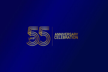 55 year anniversary celebration Gold Line. logotype isolated on Blue background for celebration, invitation card, and greeting card-Vector