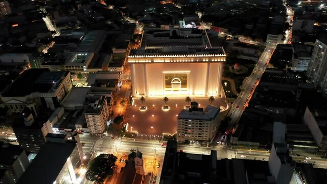Templo de Salomao view at night, illuminated church in Sao Paulo, Brazil.Templo de Salomao view at night, illuminated church in Sao Paulo, Brazil.Templo de Salomao view at night, illuminated church.