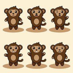 Vector illustration of cute Monkey cartoon. Cute Monkey expression character design bundle. Good for icon, logo, label, sticker, clipart.