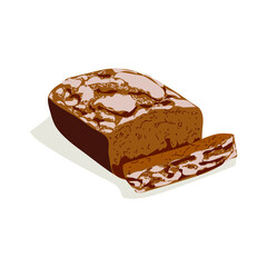 Fresh sliced rye bread. Freshly baked nutritious pastry product. Traditional brown rustic loaf bread flat vector illustration on white background