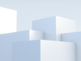 The product placement stage is white steps with blue atmosphere. 3D Render