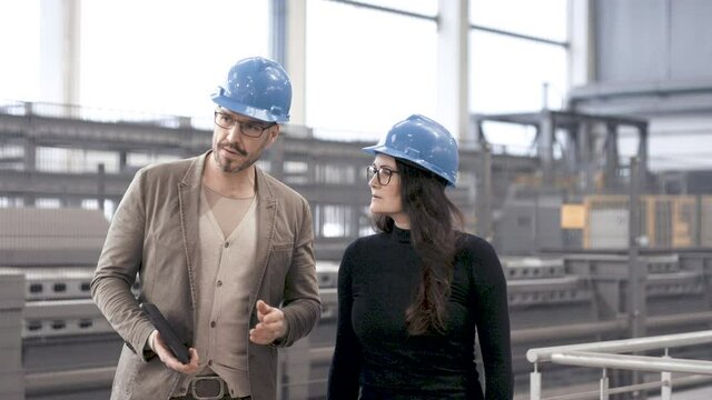 Walking through industrial hall plant