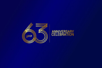 63 year anniversary celebration Gold Line. logotype isolated on Blue background for celebration, invitation card, and greeting card-Vector