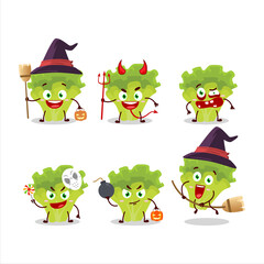 Halloween expression emoticons with cartoon character of lettuge
