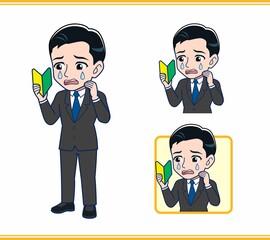 Young office worker man in a black suit