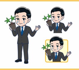 Young office worker man in a black suit