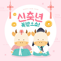 Korea tradition Vector illustration. Translation of Korean Text: Seollal, Korean New Year's Day, Hangul calligraphy