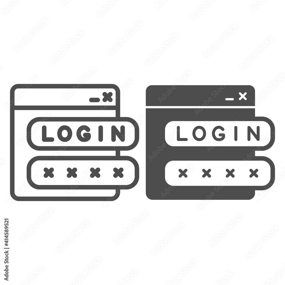 Poster webpage with user authorization line and solid icon, web security concept, login form sign on white 