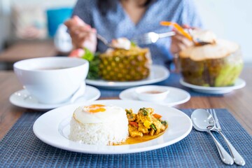 stir fried pork with spicy curry for lunch