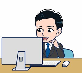 Young office worker man in a black suit