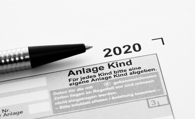 Fototapeta premium Steuerformular Anlage Kind