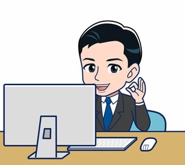 Young office worker man in a black suit