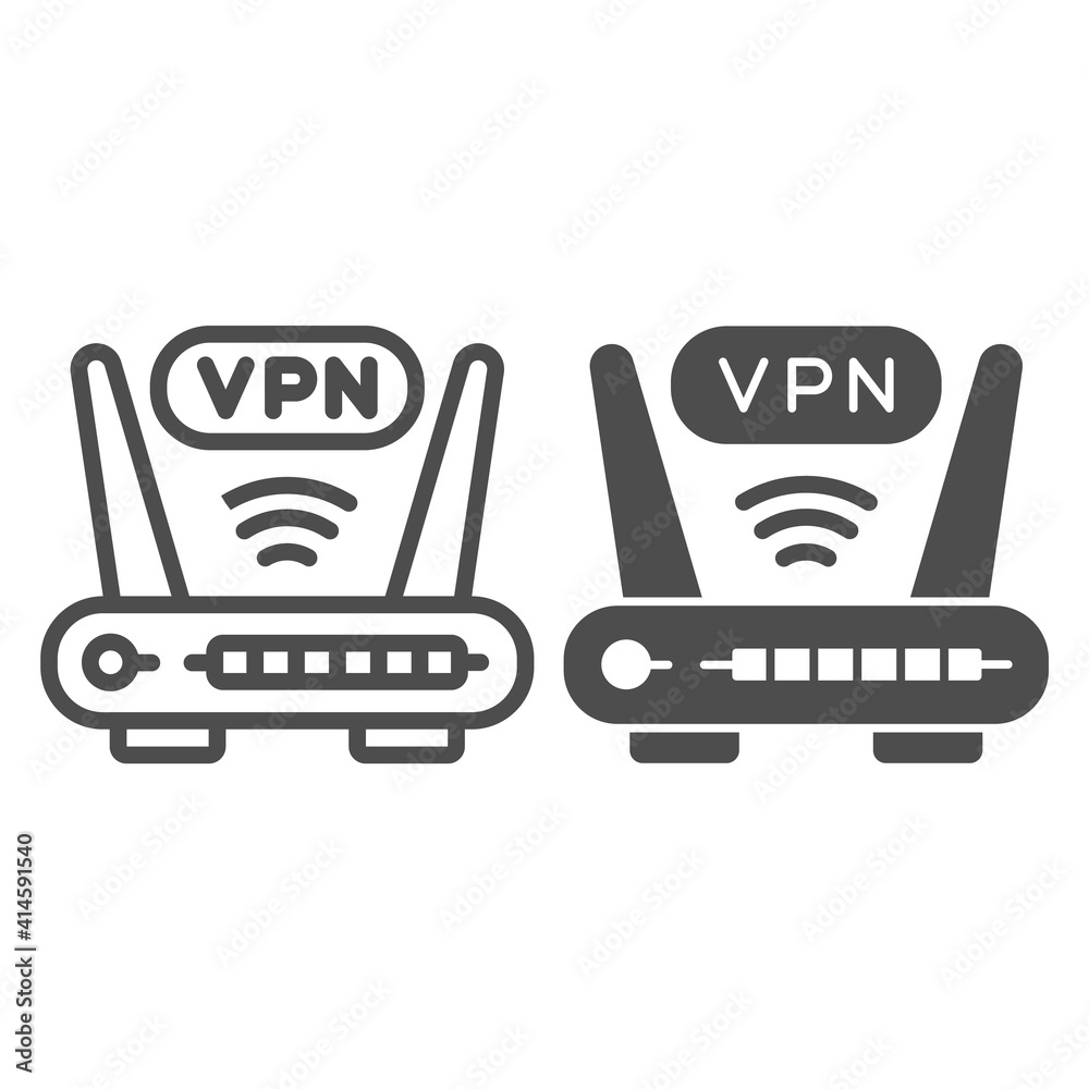 Poster router with vpn connection line and solid icon, web security concept, virtual private network sign o
