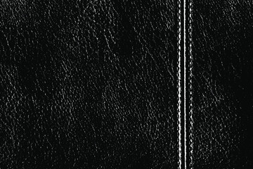 Texture of genuine black leather with a seam on the left side. Abstract monochrome background. A simple background of natural leather. Vector illustration. Overlay Template
