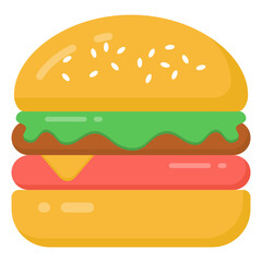 
Hamburger filled with stuffed patty, flat icon
