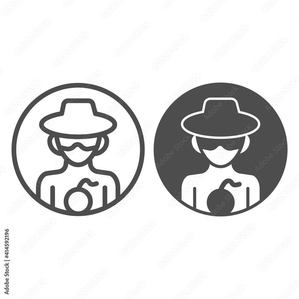 Poster hacker with bomb line and solid icon, web security concept, hacker and ransomware malware sign on wh