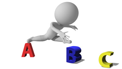 education learning preschool letters abc man white character jumping - 3d rendering