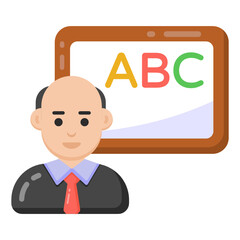 
Person standing with board denoting flat icon of english lecture 

