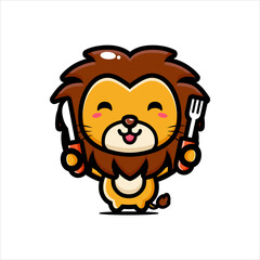 cartoon cute lion vector design getting ready to eat